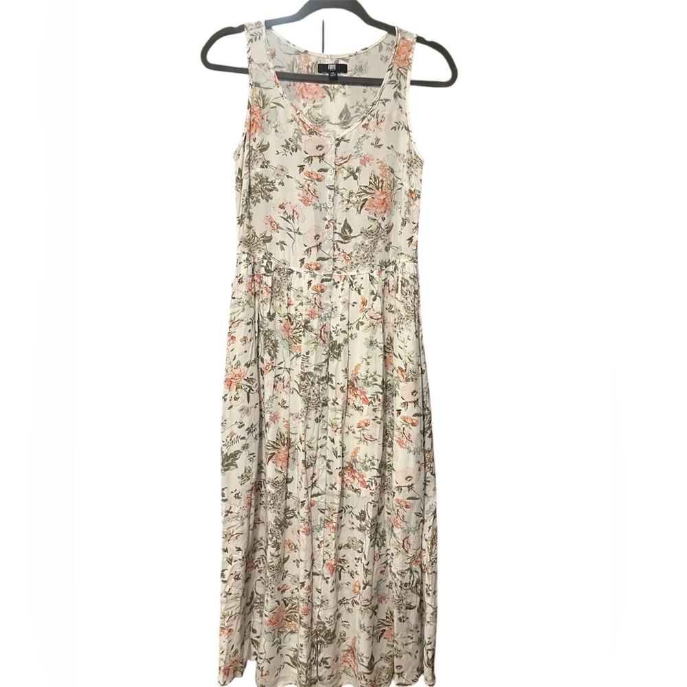 Floral Sleeveless Maxi Dress with pockets pink and green floral print